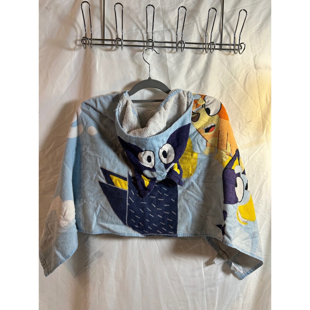 Bluey Hooded Poncho Towel OS Blue Character Print Cotton Terry Kids